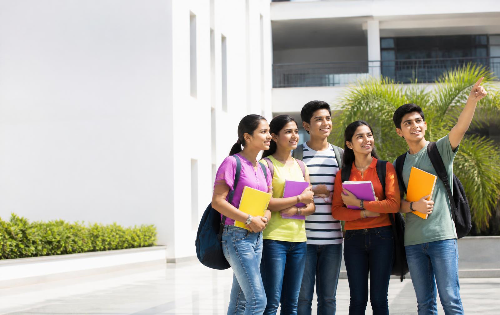 Indian students discussing their future on a school campus
